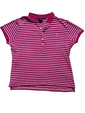 Ralph Lauren Women’s Hot Pink Striped Slim Fit Polo Shirt Size XL